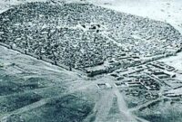 تصویری تاریخی از نقشه هوایی تهران در دوره قاجار ، کاخ گلستان در مرکز شهر واقع شده است